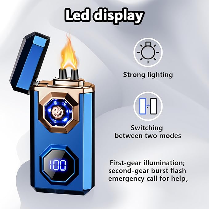 Electric Lighter,Type-C Arc Lighters Rechargeable,Big Flame Plasma Lighter,Wind Resistant Lighter with LED Battery Display,Cool Lighter, Suitable for Camping,Scented Candles(Blue)