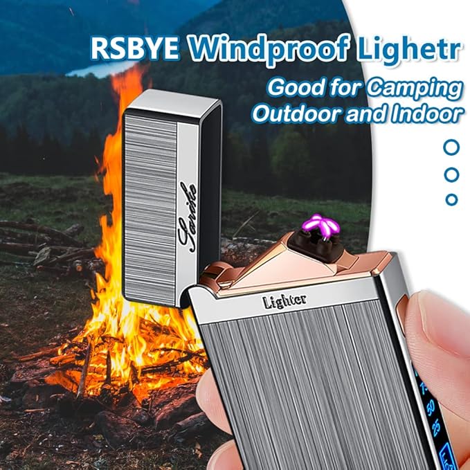 Electric Lighters Rechargeable USB Lighter, Plasma Dual Arc Lighter, Windproof Flameless Cool Lighters for Candles, Incense Stick, Outdoor Camping (Silver)