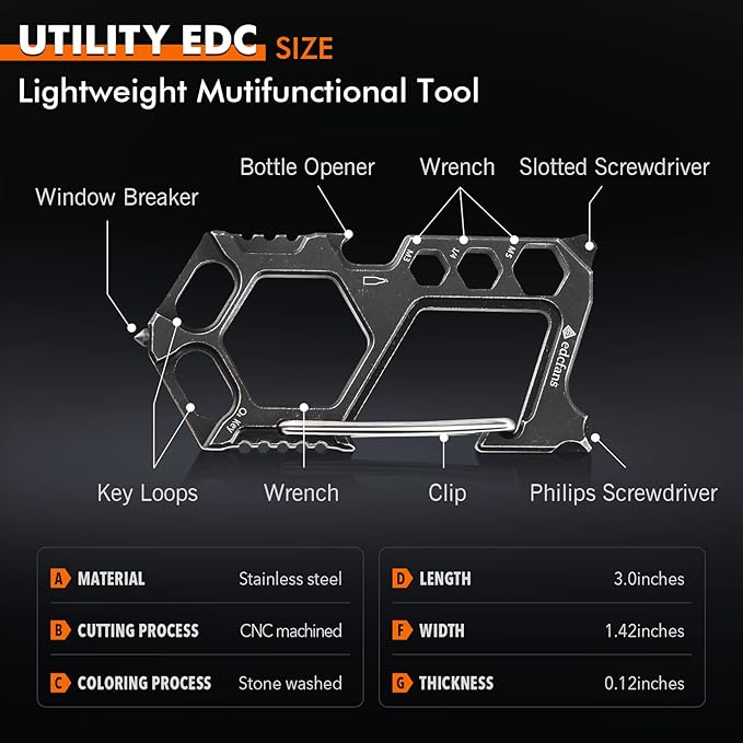 Carabiner Keychain Stainless Steel Multitool - 11 in 1 Tactical Keychain - Glass Breaker,Bottle Opener, Wrench, Screw Drivers, Key Clip, EDC Keychain for Men