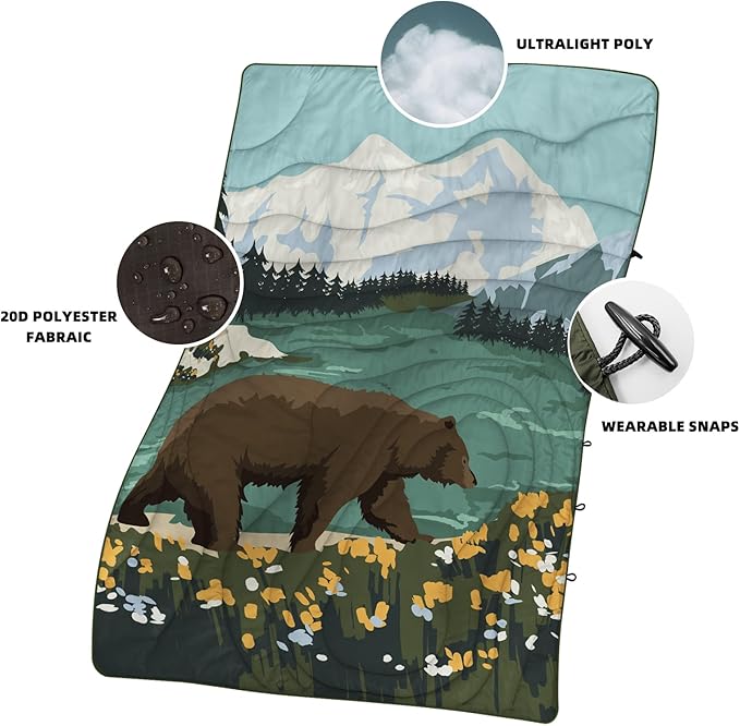 Outdoor Puffy Camping Blanket, Lightweight Windproof Warm Stadium Blanket, Packable Travel Camping Quilt for Cold Weather,Hiking, Backpacking,Sleeping, Hammock, Adventure 56"x 40"