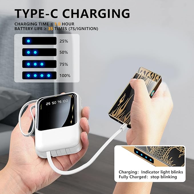 Plasma Lighter Electric Lighters Rechargeable Windproof Lighter with Battery Display USB Lighter, Vintage Lighter for Candle, Fireworks,Incense Stick (Flame)
