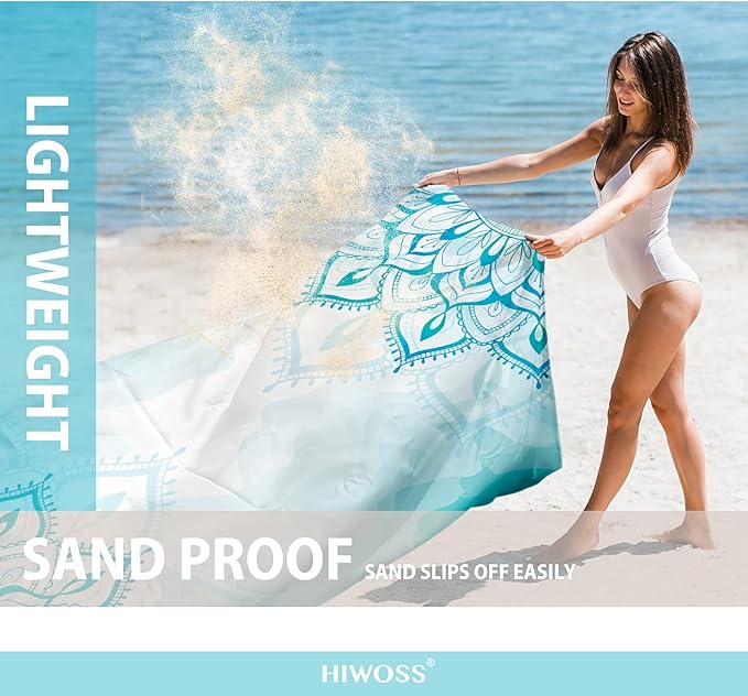 Beach Blanket Waterproof Sandproof Oversized 95”x 80”,Sand Free Beach Mat with Corner Pockets,Portable Mesh Bag for Beach Festival,Picnic,Travel and Outdoor Camping (Mandala)