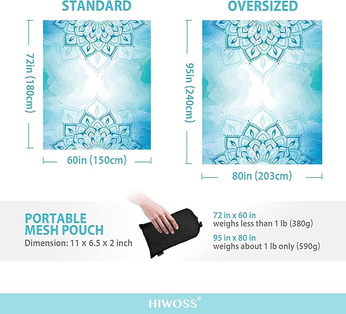 Beach Blanket Waterproof Sandproof Oversized 95”x 80”,Sand Free Beach Mat with Corner Pockets,Portable Mesh Bag for Beach Festival,Picnic,Travel and Outdoor Camping (Mandala)