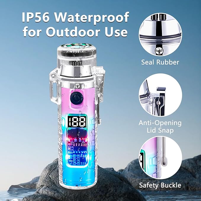 YOZWOO Rechargeable Lighter USB Lighter Double Arc Electric Lighter Plasma Lighter Waterproof Transparent Cool Lighter with Compass for Outdoor Adventure, Survival Tactical Gear(Pink Blue)