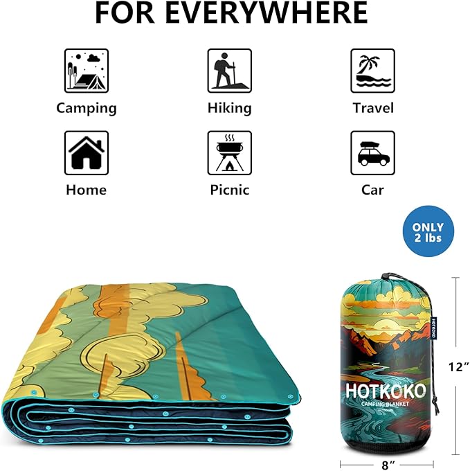 Camping Blanket,Lightweight Down Alternative Puffy Printed Camping Blanket Packable Outdoor Blanket for Camping,Traveling, Stadium, Hiking, Picnics
