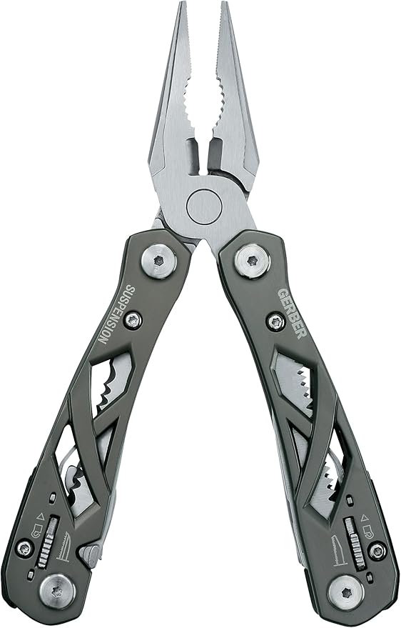 Gerber Gear Suspension 12-in-1 Needle Nose Pliers Multi-tool - Multi-Plier, Wire Cutter, Crosspoint and Flathead Screwdriver Set, Small Scissors - EDC Gear and Equipment - Gifts for Men - Gray