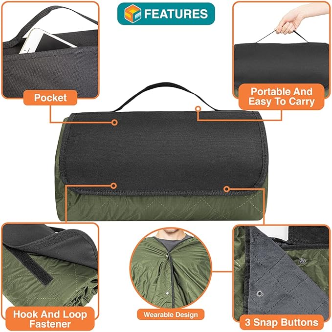 SUN CUBE Large Waterproof Camping Blanket, Fleece Quilted Stadium Blanket for Cold Weather, Windproof Foldable Outdoor Blanket Mat for Picnic, Beach, Pets, Car, 60x80in