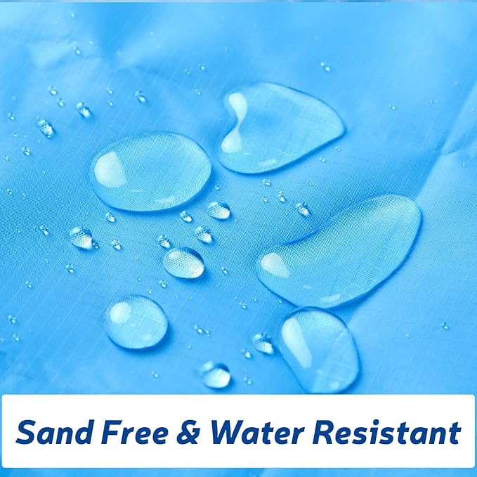 Beach Blanket Sandproof Waterproof, Large Beach Mat Lightweight Portable Quick Drying for Picnic Camping Hiking Travel Beach Accessories (1, BlueWhiteGrey, 118x106 Inches)