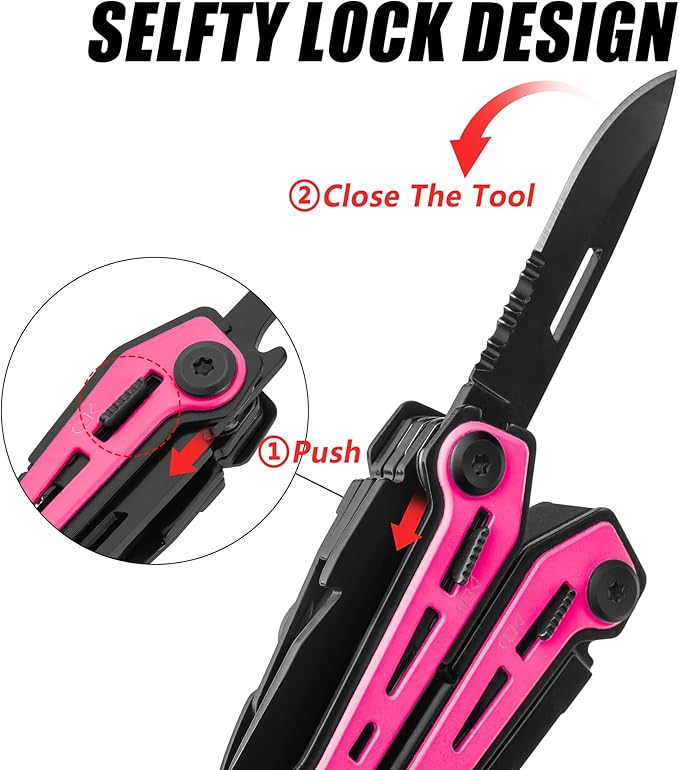 FLISSA 16-in-1 Multi Tool Pliers, Stainless Steel EDC Multitool with Pocket Knife, Belt Clip and Oxford Pouch, Self-locking Multipurpose Utility Multi-Tool for Camping Survival Outdoor Activities