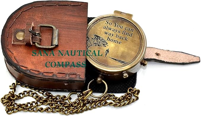 So You Can Always Find Your Way Back Home Compass Brass Pocket Compass, Nautical Compass with Leather Case, Pocket Compass for Hiking, Survival Instrument, Baptism, Christian, Graduation Gifts