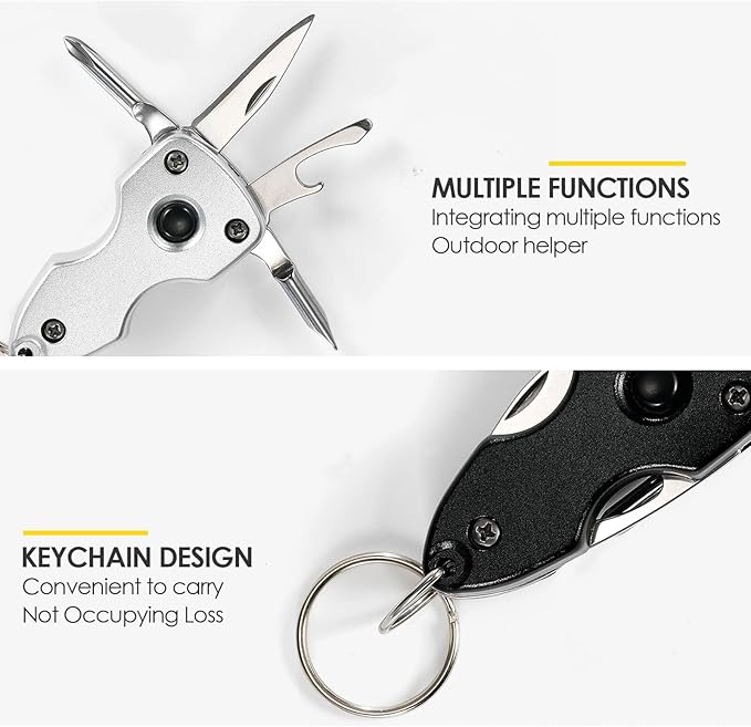 EDC Gear Outdoor Tools LED Keychain Key Ring Clip, Multi-function Tools with Screwdriver, practical gift for Fathers, Men
