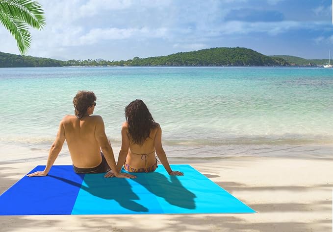 Beach Blanket 79 * 55inch, Compact Sand Proof and Waterproof Picnic Blanket, with Portable Storage Bag, Great for Outdoor Travel Camping Hiking Festival Park Sports