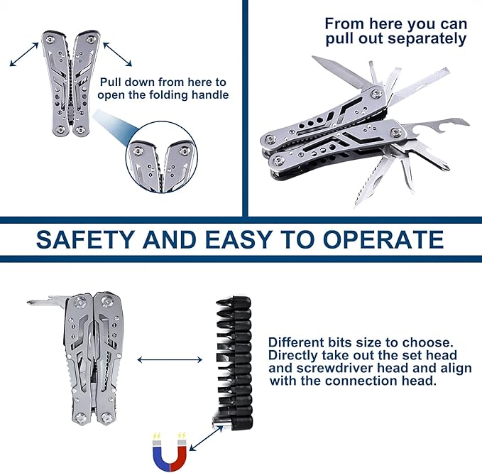 Multitool Pliers, Pocket Knife, Stainless Steel Multi Tools, Mini Multi with Pocket Knives, Screwdriver Bits Set for Outdoor, Camping, Gifts for Father, Husband, Boyfriend Survival