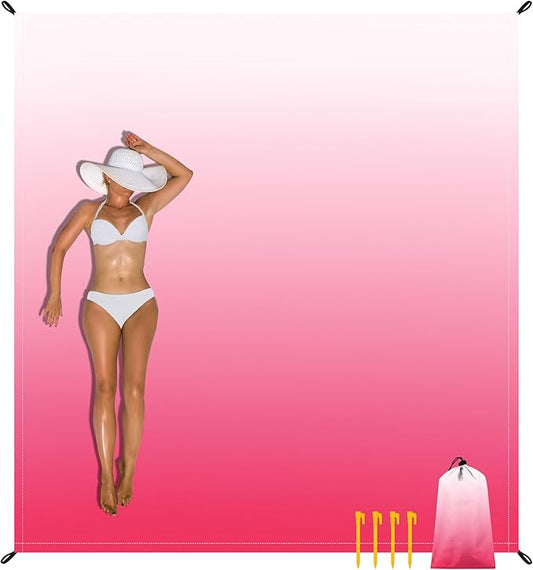 Beach Blanket Waterproof Sandproof, Gradient White Pink Picnic Blankets, 86''×78'' Large Beach Mat Sand Free for 2-4 Adult, Polyester Quick Drying Outdoor Blanket Beach Essentials Must Have