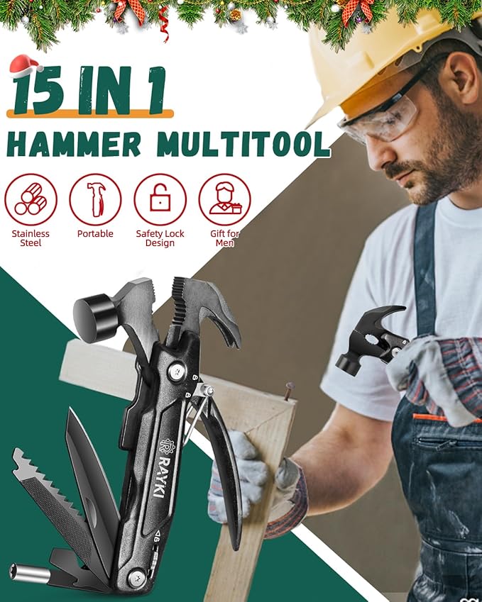 Gifts Baskets for Him Husband Boyfriend, Men's Birthday Gifts for Dad Friend Who Have Everything Father's Day Gift Multitool Set Contain 1*Hammer 1*Pocket Knife 1*Cup 1*Gifts Card I*Hammer Bag