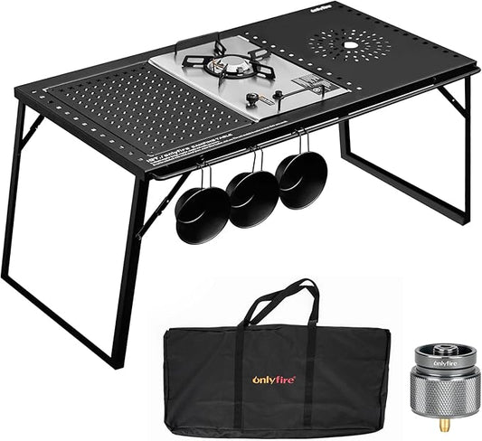 Onlyfire IGT Camping Table Kit with Propane Gas Stove and Carrying Case, Portable Folding Camp Table, IGT Unit Combination Combo for Picnic, RV, Car Trip, Tailgating, Patio, Backyard, GS337
