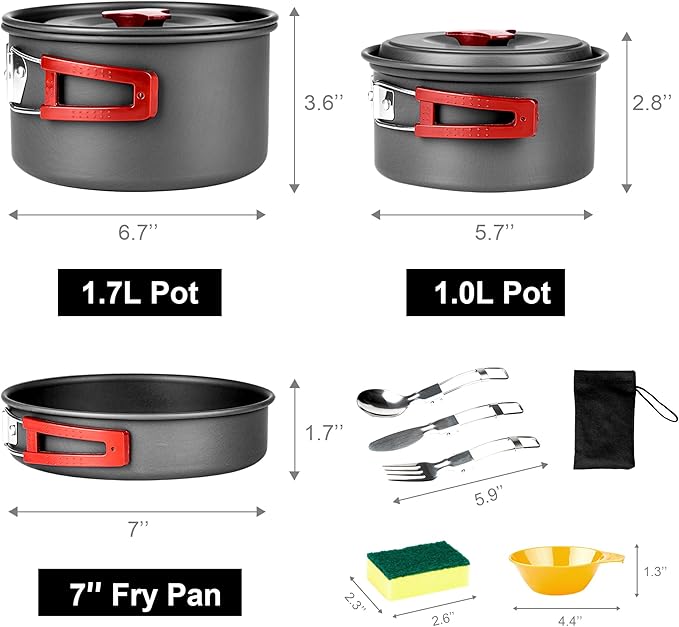 Alocs Camping Cookware, Portable Camping Essentials with Accessories, Camping Gear Camping Cooking Set for Outdoor Cooking, Backpacking, Hiking and Picnic.