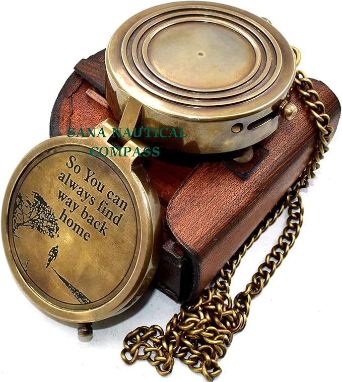 So You Can Always Find Your Way Back Home Compass Brass Pocket Compass, Nautical Compass with Leather Case, Pocket Compass for Hiking, Survival Instrument, Baptism, Christian, Graduation Gifts