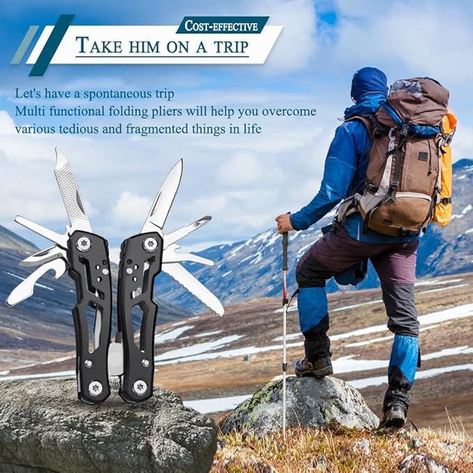 MINI Multitool Pliers, Birthday Christmas Gifts for Men Boyfriend Dad Husband Women, Pocket Knife 14-In-1, Rugged and Practical Portable Computer and Bike Gadgets, Black Camping and Survival Tools