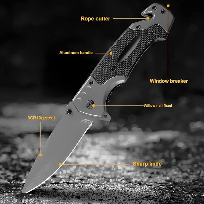 Pocket Knife For Men, 4-In-1 Small EDC Multitool Folding Knife with pocket Clip, Window Breaker, Camping Knife for Outdoor Survival Hiking Fishing Gifts for Men, Father, Grandpa.