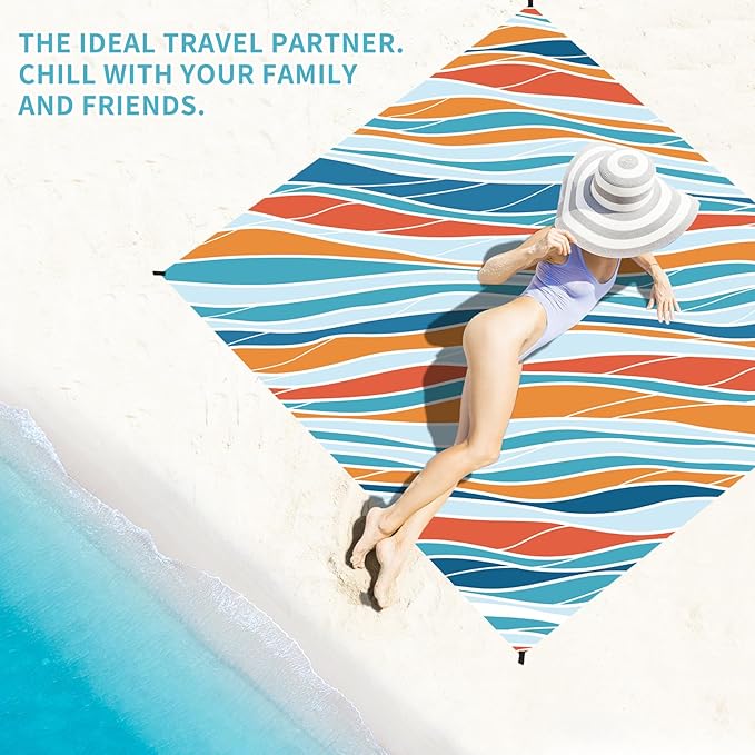 BYDOLL Beach Blanket Sandproof Waterproof 78''×81''1-4 Adults Compact Lightweight Oversized Beach Blanket Large Picnic Mat Beach Blanket for Travel Camping Hiking Picnic