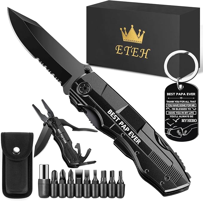 Gifts for Papa from Daughter Son Grandkids,Fathers Day Birthday Christmas Papa Gifts,Multitool Knife "BEST PAPA EVER",Multi tool for Climbing,Camping,Cycling,Hiking