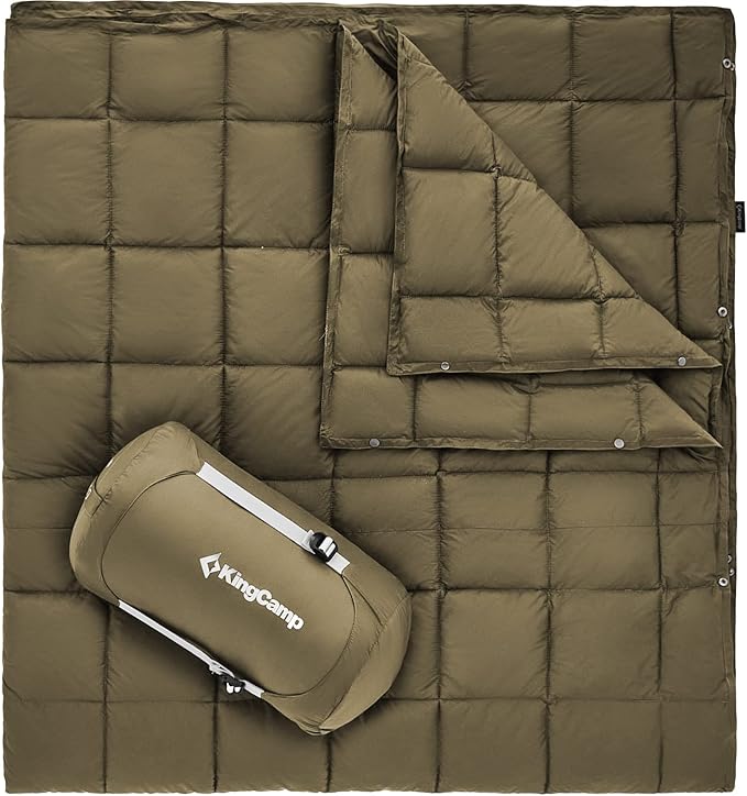 KingCamp Lightweight Camping Blanket, Multifunctional Wearable Warm Compact Water-Resistant Blanket for Cold Weather, Travel, Outdoor, Hiking, Backpacking, Stadium, 620 FP, Olive