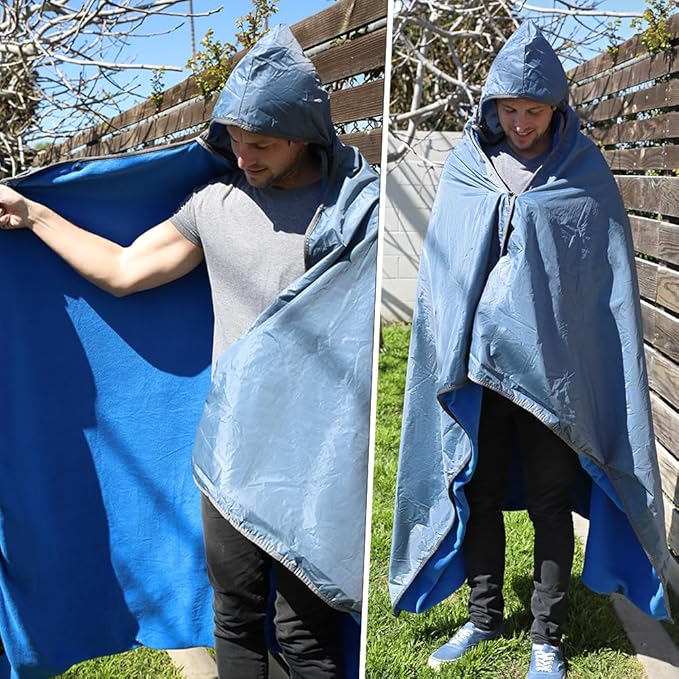 Catalonia Waterproof Blanket for Outdoor, Hooded Blanket Poncho, Windproof, Warm for Stadium,Sporting Events, Camping