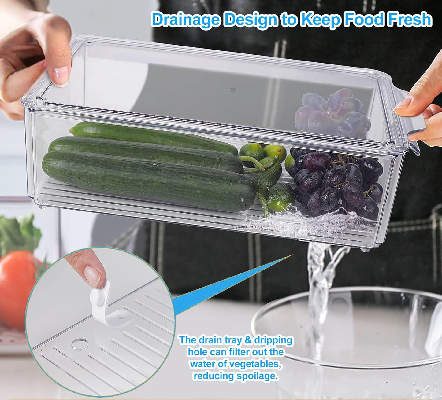 14 Pack Fridge Organizer, Stackable Refrigerator Organizer Bins with Lids, BPA-Free Produce Fruit Storage Containers for Storage Clear for Kitchen, Food, Drinks, Vegetable Storage
