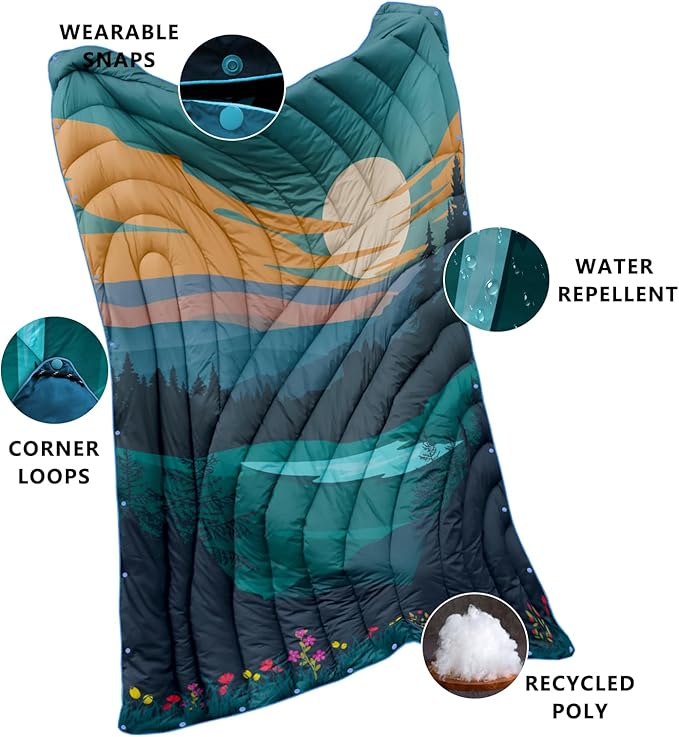 Camping Blanket,Lightweight Down Alternative Puffy Printed Camping Blanket Packable Outdoor Blanket for Camping,Traveling, Stadium, Hiking, Picnics