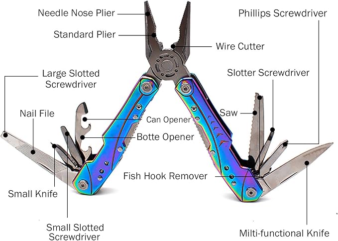 Unique Multitool Pliers Stainless Steel-GETUHAND 14-in-1 Multitool for Women Hunting, Hiking, Camping, Fishing, Outdoor Survival with Multi Knife Sheath/Rainbow Handle/Folding Pliers(Rainbow)