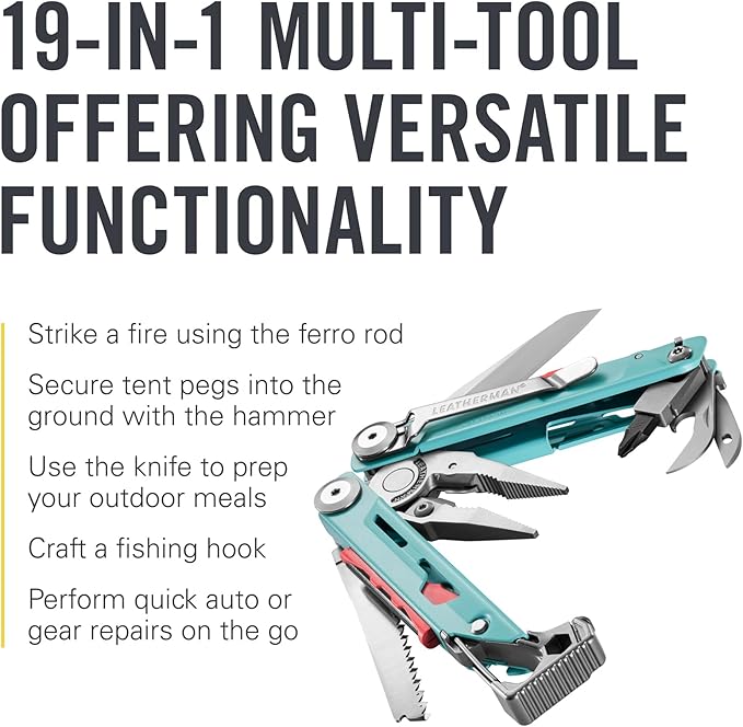 LEATHERMAN, Signal, 19-in-1 Multi-tool for Outdoors, Camping, Hiking, Fishing, Survival, Durable & Lightweight EDC, Made in the USA, Aqua/Silver with Nylon Sheath