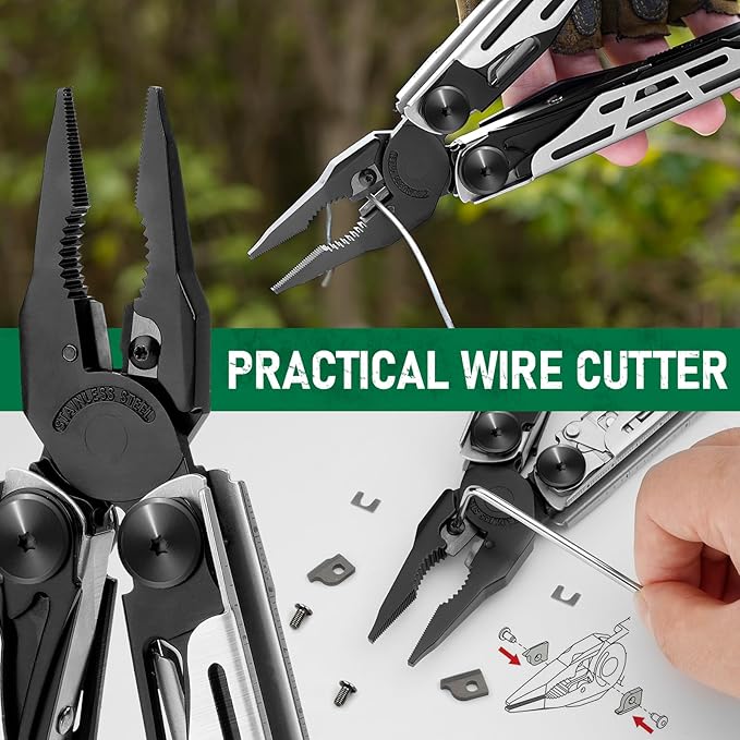 BIBURY Multitool Pliers Pro BI2045, Foldable Multitools with Replaceable Wire Cutters and Saw, Stainless Steel Multi Tool w/Upgraded Scissors and Screwdriver Set, Ideal for Camping, Fishing, Survival