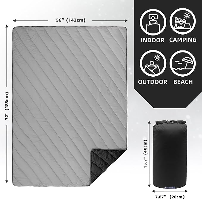 Puffy Blanket - Extra Light and Fluffy Warm Camping Blanket, Perfect for Camping and Backpacking, Compact, Insulated, Packable, Down - Alternative Camp Blankets for Outdoor & Indoor