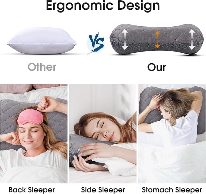 Inflatable Camping Pillow with Removable Cover - Ultralight Compact Camp Pillows for Sleeping, Backpacking, Hiking, Beach, Outdoor - Portable Blow Up Air Travel Pillow for Neck & Lumbar Support - Grey