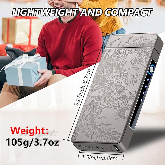 Electric Lighter Rechargeable USB Dragon Lighter Arc Plasma Torch Lighter Windproof Cool High Power Candle Lighter with LED Battery Indicator for Candles, Fireworks, Incense (BlackDragon)