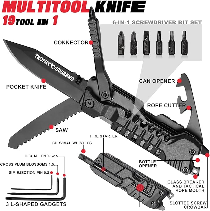 Gift for Husband, Trophy Husband 19 In 1 Multitool Knife, Gifts for Husband, Valentines Day, Christmas, Anniversary, Gifts for Husband from Wife, Husband Birthday Gift Ideas,Best Husband Gifts