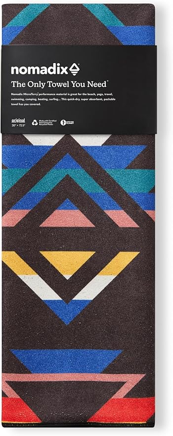Nomadix Original Towel - Perfect for Beach, Pool, Travel, Camping, Yoga - Made with Recycled Materials - Super Absorbent - Sand Resistant - Cascades Multi - 72.5x30
