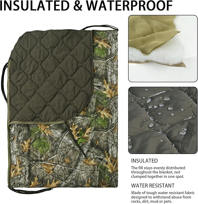Military Poncho Liner with Zipper Camping Blanket Army Multicam Woobie Sleeping Bag Insulated Waterproof for Travel Outdoor Survival Hunting