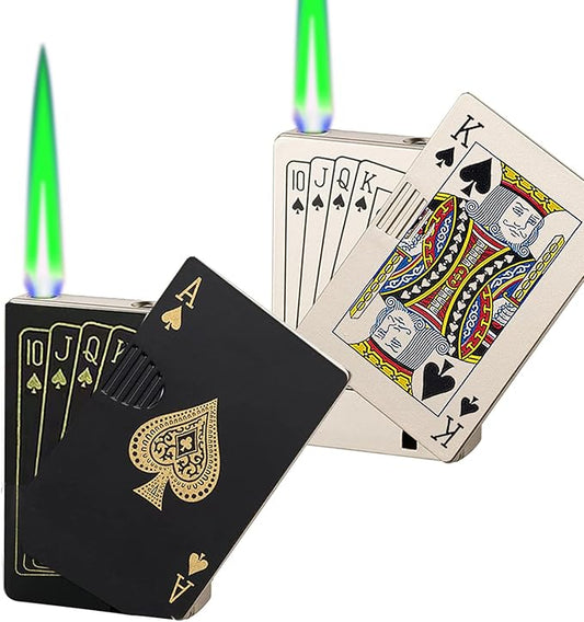 Jet Torch Lighter, Refillable Butane Playing Card Lighter, Exquisite Packaging, Windproof Lighters, Cool Lighter for Men, Candle, Camping, Birthday. (Butane Not Included) (2, Black Ace & Gold King)