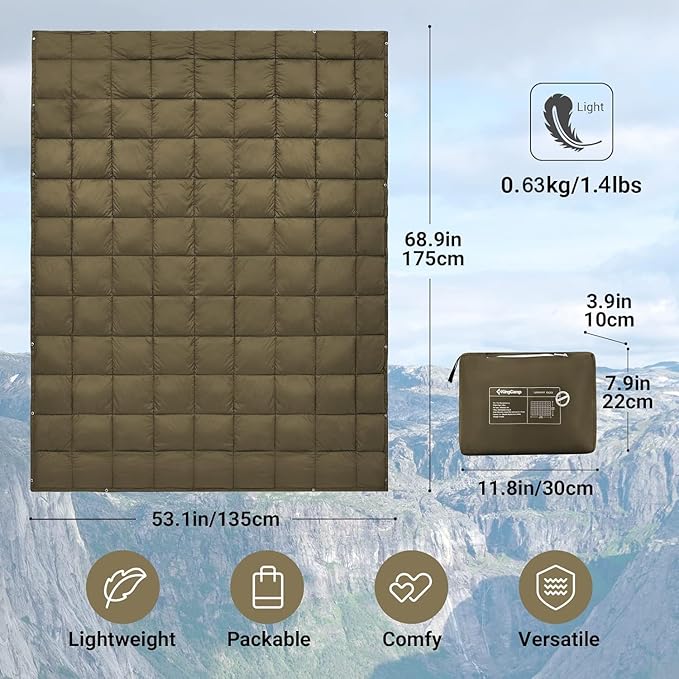 KingCamp Camping Blanket Lightweight, Multifunctional Warm Puffy Outdoor Blanket with Snap Button, Water Repellent, Packable, for Travel, Airplane, Hiking, Picnic