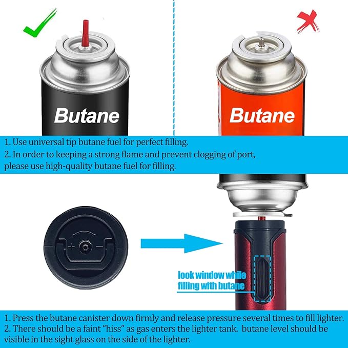 Anrapley Butane Lighter, 6.0in Long Torch Lighter with Fuel Level Window, Windproof Pen Lighter Adjustable Jet Flame for Grill Candle Kitchen Fireplace Camping BBQ, Mens Gifts, Red(Gas not Included)