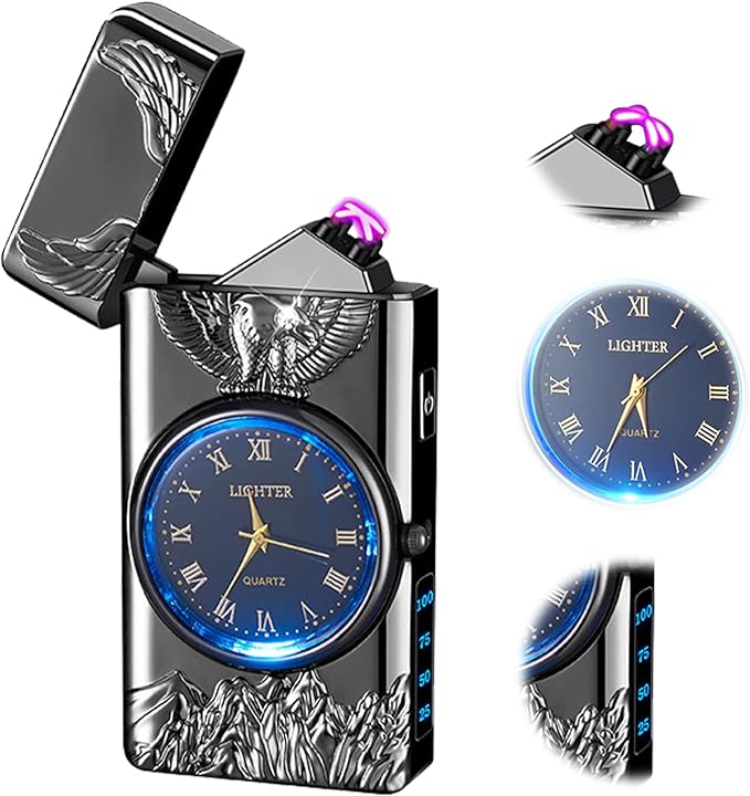 Plasma Lighter USB Rechargeable with led Display arc Lighter with Clock dial time Display Cool Lighter for Father's Day(Black)