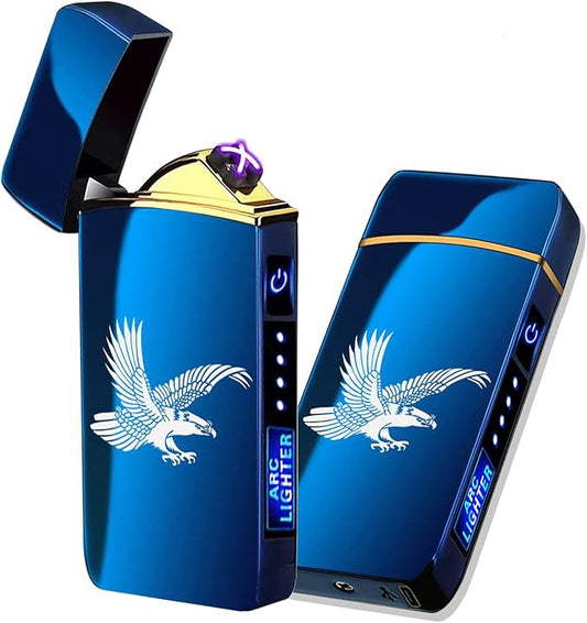 Arc Lighter, Smart Electric Lighter, USB Rechargeable Lighter Windproof Flameless Lighter Lightweight Plasma Lighter for Fire,BBQs,Fireworks,Candle,Camping - Outdoors Indoors (Blue Eagle-T3)
