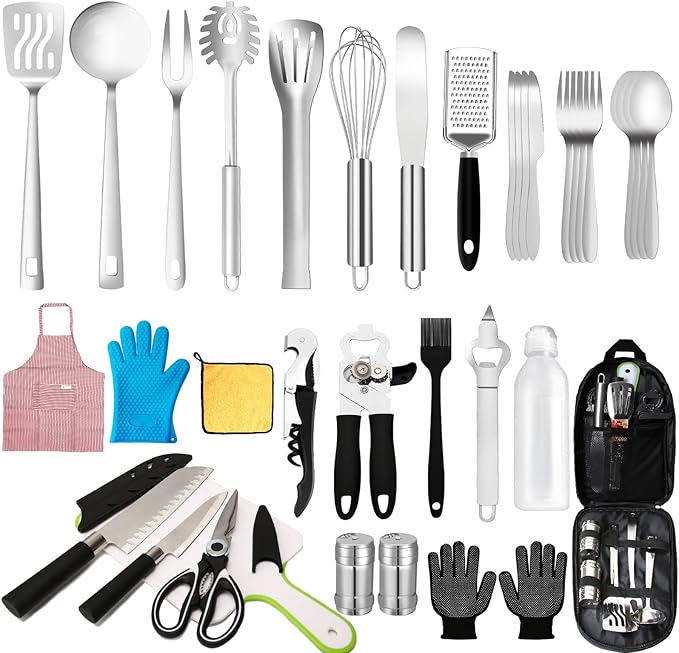Camping Cooking Utensils Set - Camping Kitchen Equipment, Compact and Portable Camper Accessories, Perfect for Travel, Picnic, RV, Camping, BBQ, Party