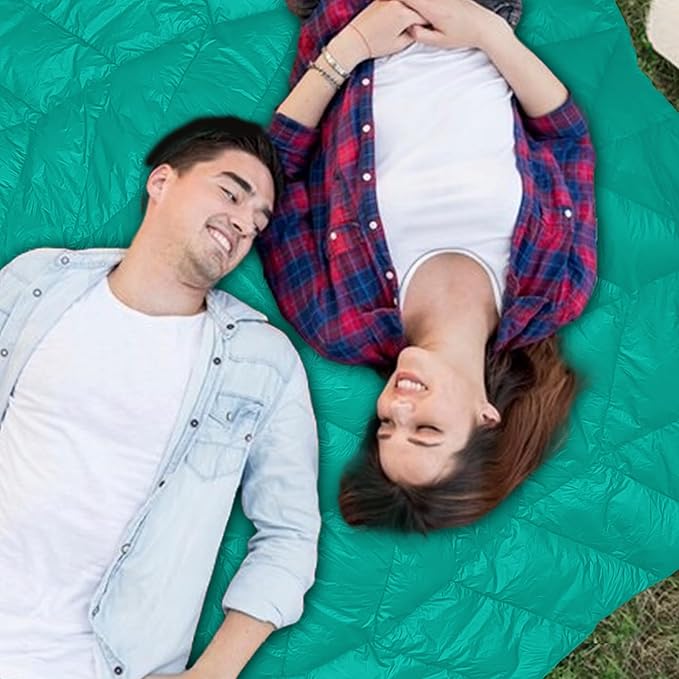 Luxurious Ultralight Down Camping Blanket | Perfect for Backpacking | Packable Puffy Outdoor Quilt with Hood & Pad Straps | Ideal for Travel Camping & Soccer Moms | 80x54 Turquoise