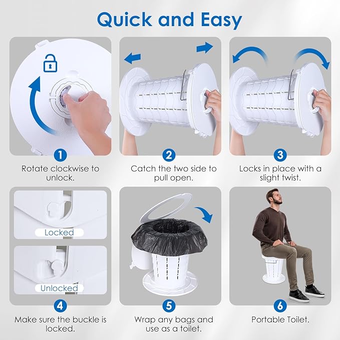 Upgrade Retractable Portable Toilet Travel Toilet Adjustable Height Camping Toilet Portable Potty for Adults Kids White