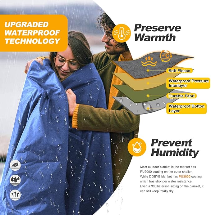 DOBYE Hooded Stadium Blanket, Large Waterproof Outdoor Fleece Blanket, Windproof Wearable Portable Warm Mat for Camping
