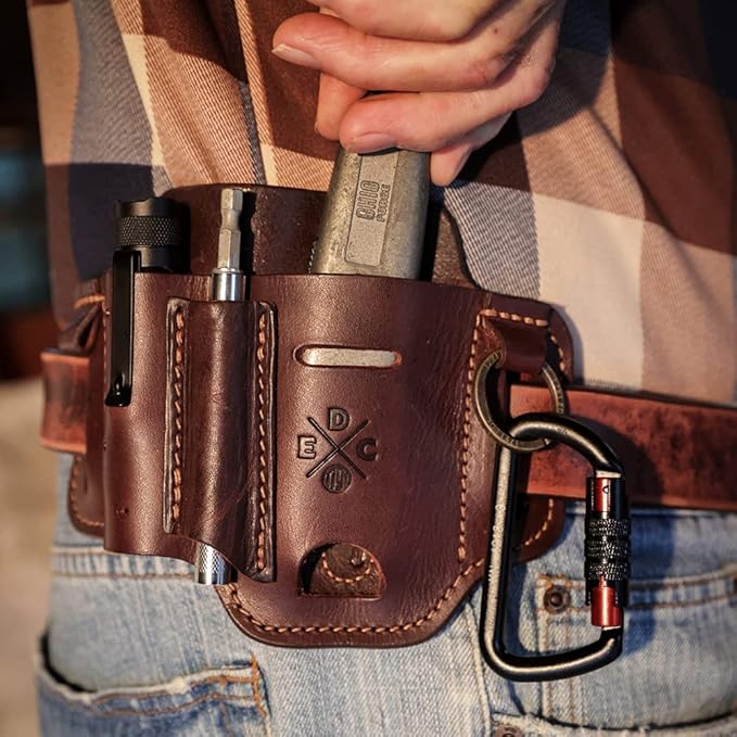 Multitool Sheath, Leather EDC Organizer, Belt Pouch Fits Multitool, Knife, Pen, Keys - Compatible with Heavy Duty Leatherman, Gerber, SOG Multitools