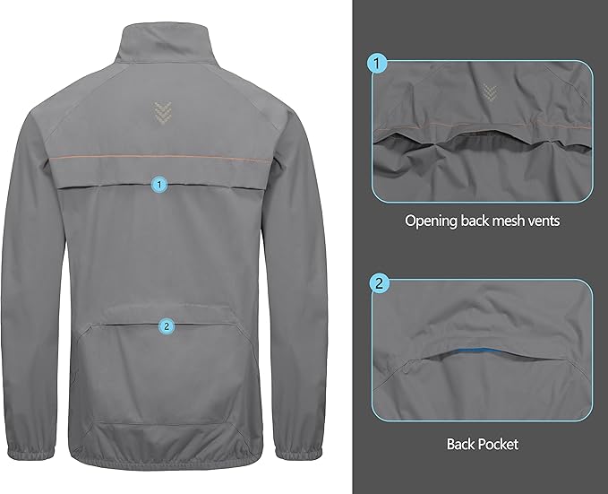 Little Donkey Andy Men's Cycling Jacket, Waterproof Lightweight Windbreaker, Packable